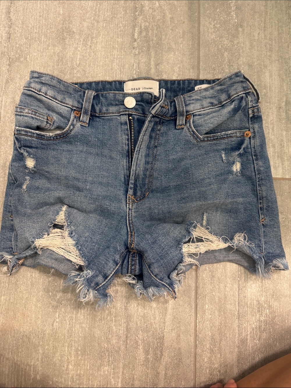 Dear John Frayed Distressed Denim Shorts - Light Blue Wash